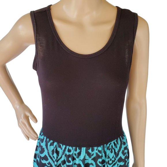 Boho T Shirt Maxi Dress Women's M Teal Black Stretch Knit Pockets Sleeveless - Picture 9 of 12